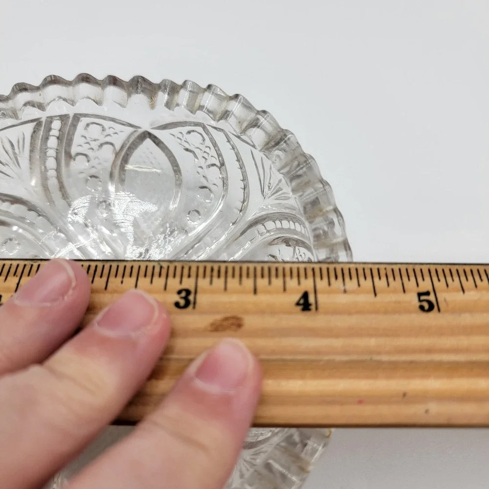 Antique American Brilliant Thick Pressed Glass Crystal Low Bowl SawTooth